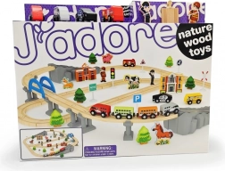 Fából készült vonatpálya híddal és kiegészítőkkel