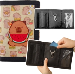 Gyerek textil pénztárca tépőzárral és karabinerrel – kapibara dinnyével