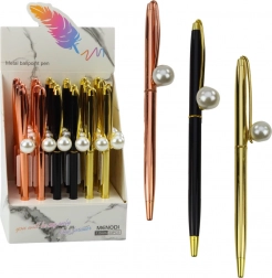 Fém golyóstoll gyöngyös végződéssel, csavarós, kék tinta, 1,0 mm