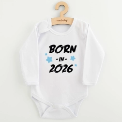 NEW BABY Born in 2026 feliratú, kék hosszú ujjú bababody