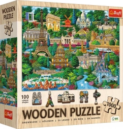 Fából készült puzzle Híres francia helyszínek 1000 darab