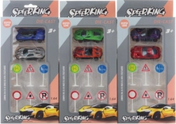 Fém kisautó készlet közlekedési táblákkal