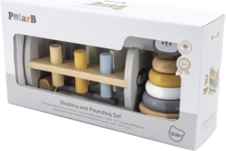 VIGA PolarB Fa piramis és ütő játék pingvinnel Montessori