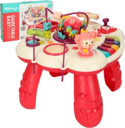 Interaktív oktatóasztal zongorával és dobokkal, rózsaszín Bibi-inn