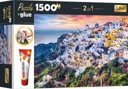 Trefl Készlet 2v1 Puzzle Gyönyörű Santorini Sziget Görögország 1500 Darabból Ragasztóval