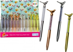 Golyóstoll madár díszítéssel és csillogó kövecskékkel, kék tinta 0,7 mm