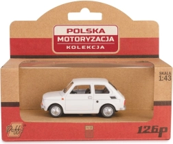 Fiat 126p PRL fém autómodell fehér színben, 1:43