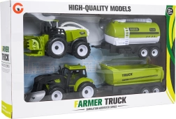 Gyermek farmjármű-készlet traktorral, kombájnnal és pótkocsikkal