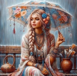 Gyémántfestés – lány esernyővel 30 × 40 cm
