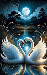 Gyémántszemes festés – hattyúk teliholdnál 30 × 40 cm