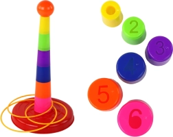 Célbadobó játék poharakkal és karikákkal