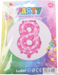 Felfújható 8-as számú rózsaszín lufi szívecskékkel