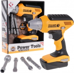 Interaktív gyerek fúrógép 3+ sárga, 4 cserélhető bittel és kivehető akkumulátorral