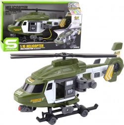 Katonai helikopter 1:16 fénnyel, hangokkal és kampóval hordággyal