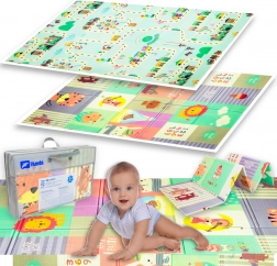 Összecsukható, kétoldalas XPE hab játszószőnyeg HUMBI 120 × 180 × 0,8 cm – állatkák és utcácskák