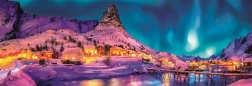 Panorámaképes puzzle 1000 darabbal – Színes éj, Lofoten-sziget