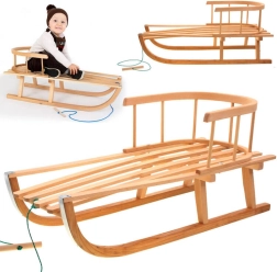 Fa szánkó háttámlával és húzózsinórral