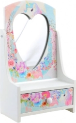 Fa ékszerdoboz szívalakú tükörrel – Unikornis