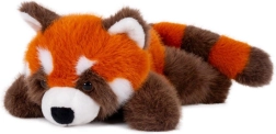 Piros panda fekvő plüssfigura, 37 cm