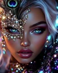 Gyémántfestés pávaszemes maszkos nő 30 × 40 cm