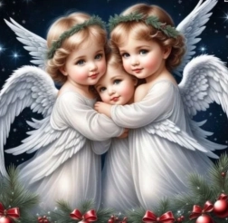 Gyémántfestés három kis angyalka 30 × 40 cm