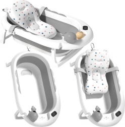 Összecsukható babakád hőmérővel és puha betéttel, szürke csillagmintával