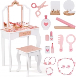 WOOPIE GREEN fa toalettasztal hármas tükörrel és kiegészítőkkel