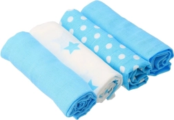New Baby Softy mintás pamut textilpelenkák 70 × 70 cm, 4 db türkiz-fehér