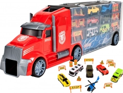 Teherautó kisautókkal és helikopterrel