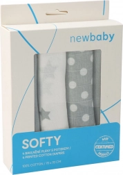 Pamut muszlin pelenkák NEW BABY Softy 70 × 70 cm, 4 db, szürke–fehér