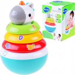 Színes rakosgató játék csörgővel és egyszarvúval