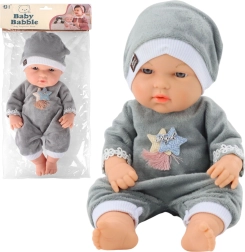 Baba baba szürke pizsamában sapkával, 30 cm