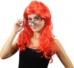 Hosszú vörös farsangi paróka frufruval felnőtteknek