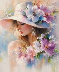 Gyémántszemes festés – nő virágokkal 30 × 40 cm