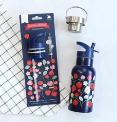 A Little Lovely Company kupak-, kefe- és szívószálkészlet 350 ml-es rozsdamentes acél palackhoz – Eper