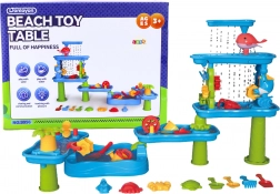 Nagy interaktív vízipark asztal homokformákkal és malmokkal