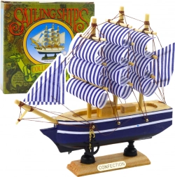 Dekoratív modell vitorlás hajó fehér-kék 16x15 cm