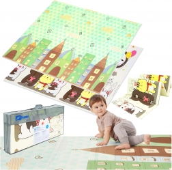 Kétrétegű, összecsukható XPE hab játszószőnyeg HUMBI 200 × 180 × 1 cm – város, állatkák