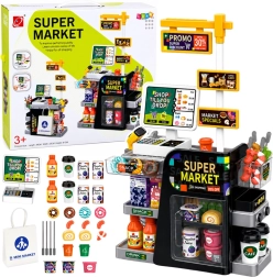 Gyerek szupermarket pénztárgéppel, szkennerrel és italadagolóval (65 db)