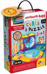Montessori fa kockák és puzzle állatokkal