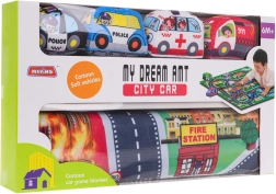 Játékos tűzoltós városi filcszőnyeg puha kis autókkal