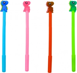 Dínós golyóstoll ütközővel, fekete tinta, rózsaszín-kék mix, 0,5 mm