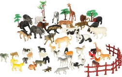 Állatfigurák készlet állatkertbe és farmra, 59 db dobozban