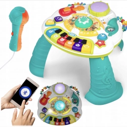 Oktató zenés asztalka zongorával, trombitával és mikrofonnal