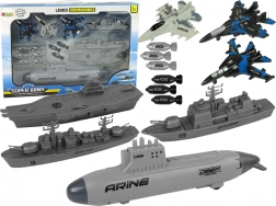 Haditengerészeti játékkészlet tengeralattjáróval, hadihajókkal és vadászgépekkel