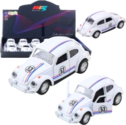 Fém klasszikus „bogár” 1:32 méretarányban, felhúzós meghajtással és nyitható ajtókkal – fehér