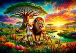 Puzzle oroszlán család motívummal, 200 darabos