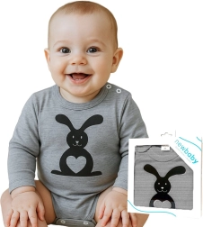 Hosszú ujjú újszülött body NEW BABY Állatka Nyuszi, szürke