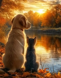 Gyémántfestés kiscicával és kiskutyával 30 × 40 cm