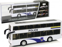 Kétszintes rendőrségi busz felhúzós meghajtással, fényekkel és hangokkal